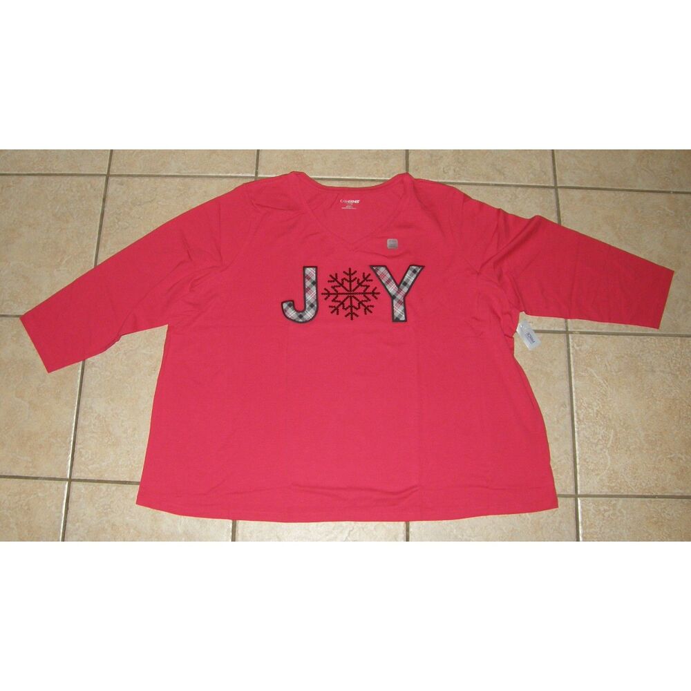 NEW Red Plus Sz 3X (26/28) Petite JOY Sequined Stretchy Holiday Shirt CATHERINES